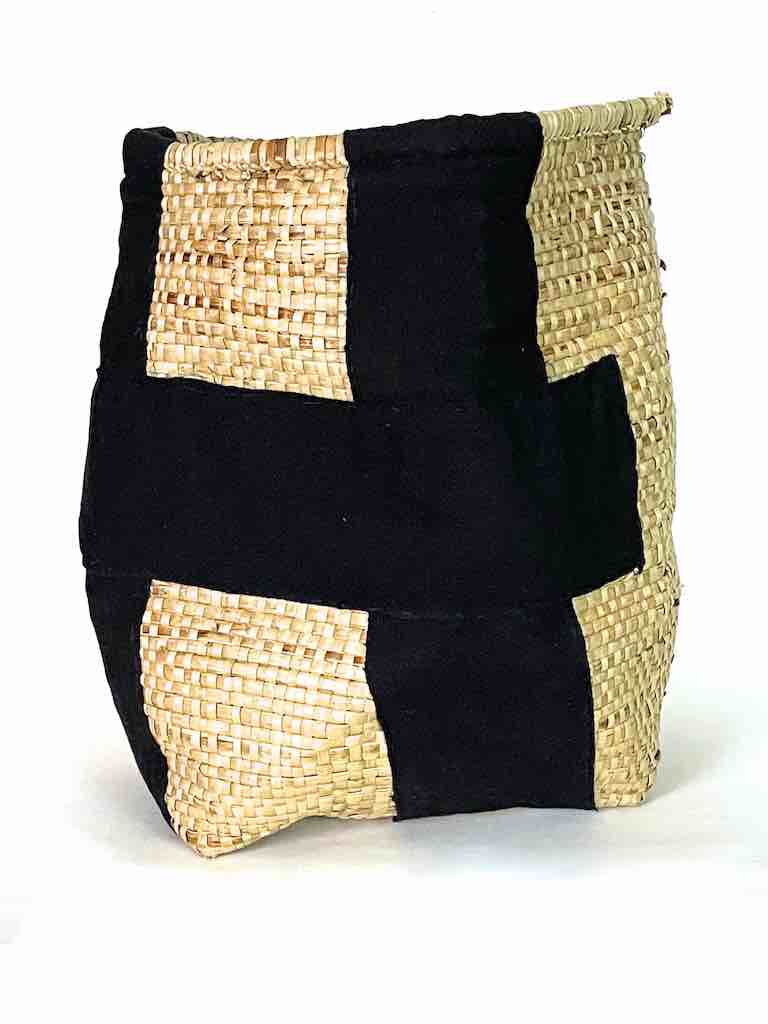 Large Deep Vintage Flexible Swampgrass Basket, Cloth Accent - Benin