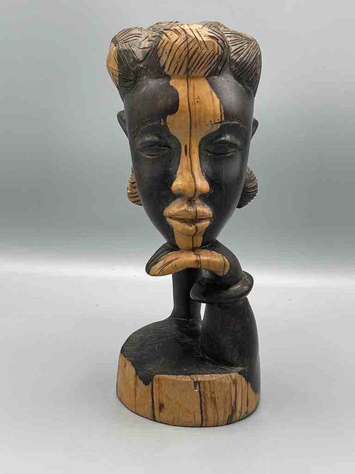 Ebony Carved Wood Fulani African Woman Head - Guinea