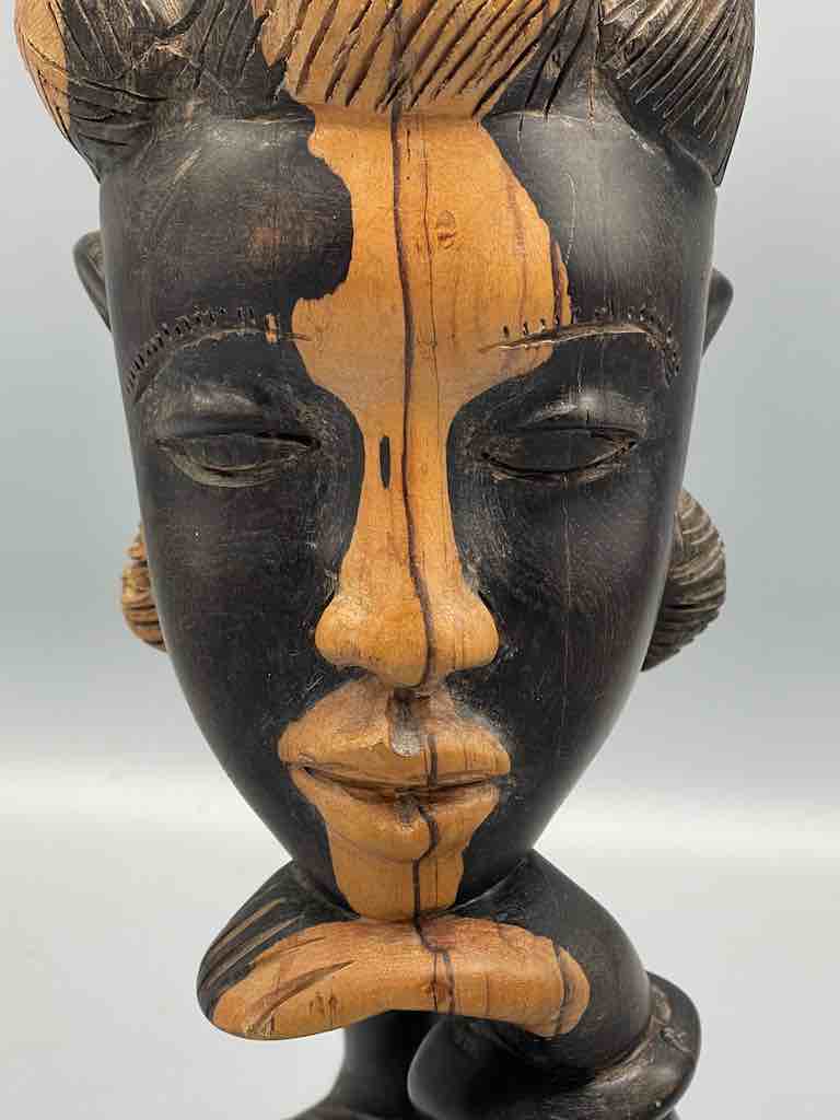 Ebony Carved Wood Fulani African Woman Head - Guinea