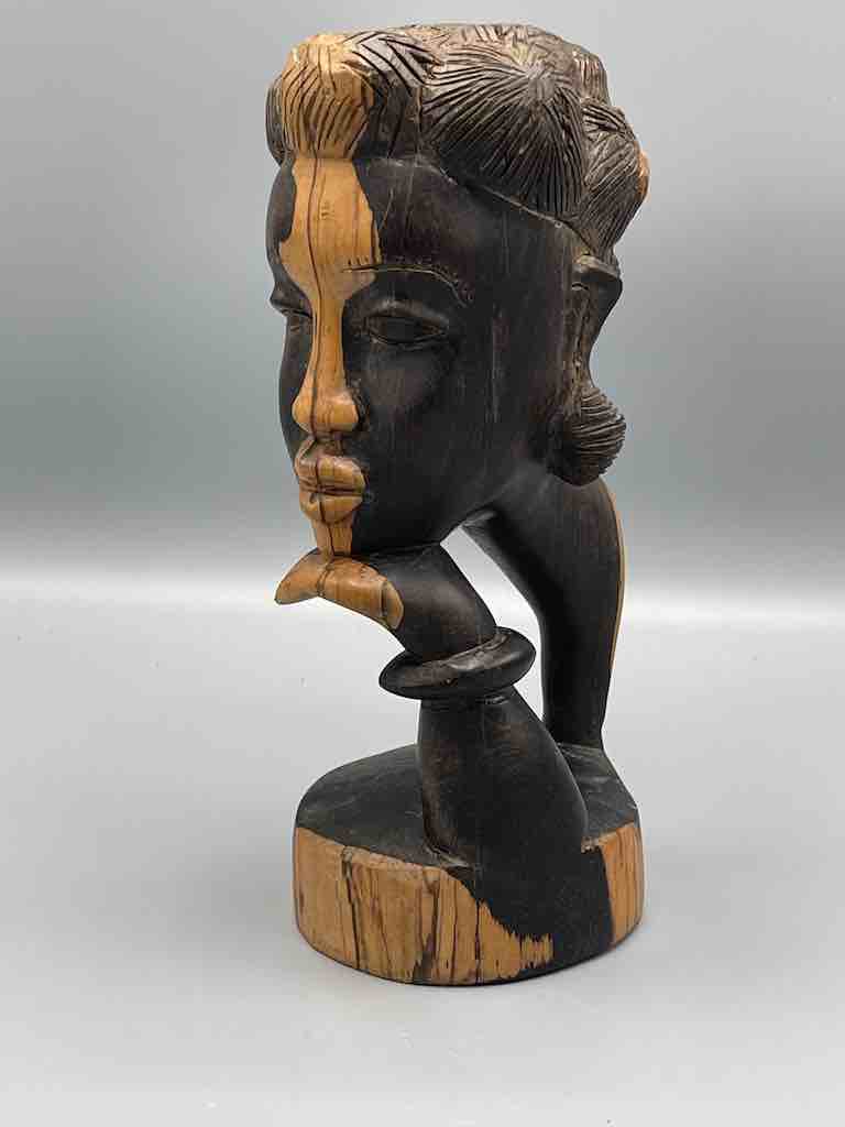 Ebony Carved Wood Fulani African Woman Head - Guinea