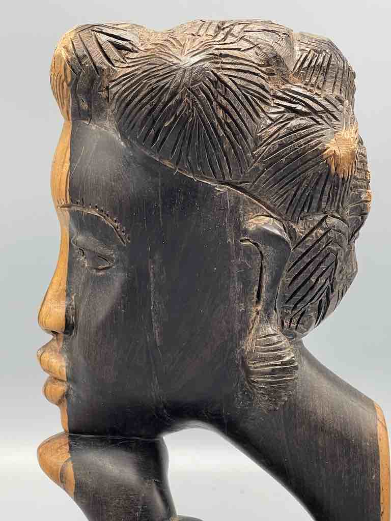 Ebony Carved Wood Fulani African Woman Head - Guinea