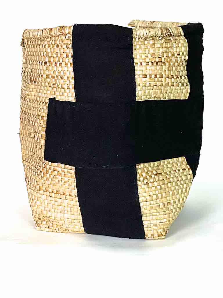 Large Deep Vintage Flexible Swampgrass Basket, Cloth Accent - Benin