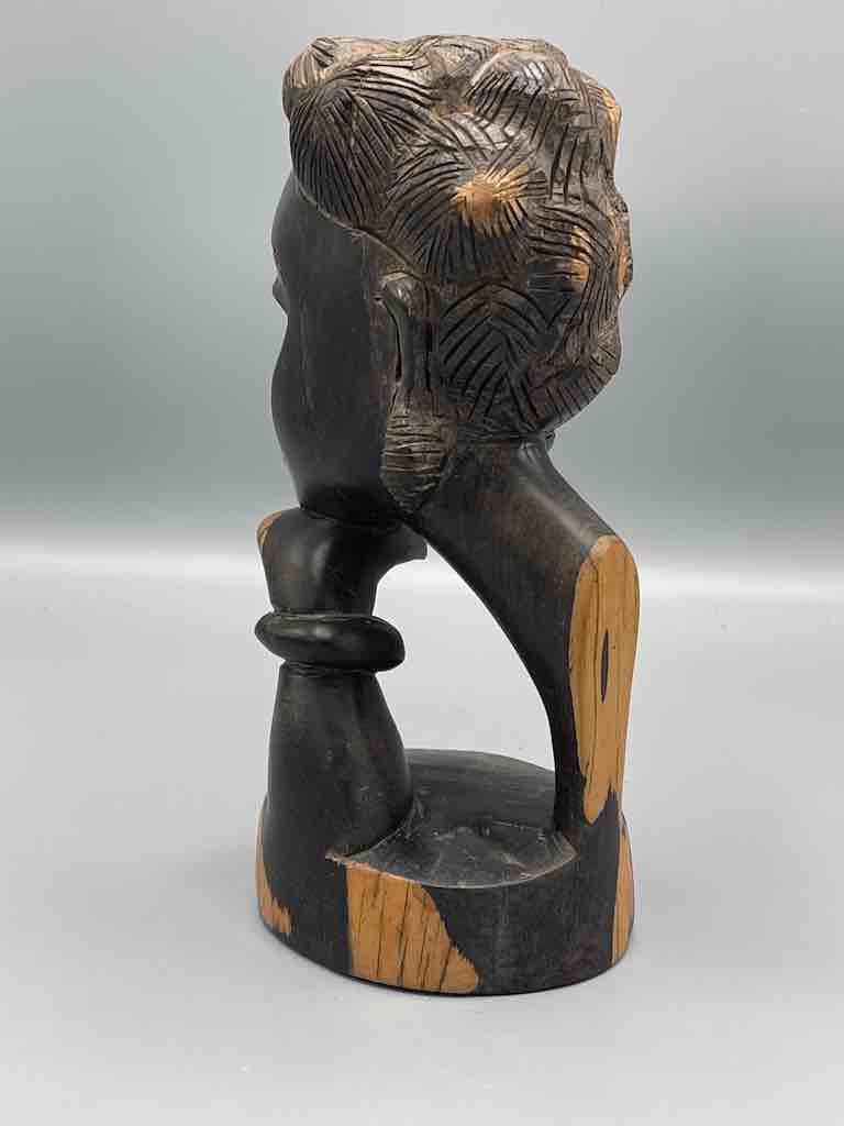 Ebony Carved Wood Fulani African Woman Head - Guinea