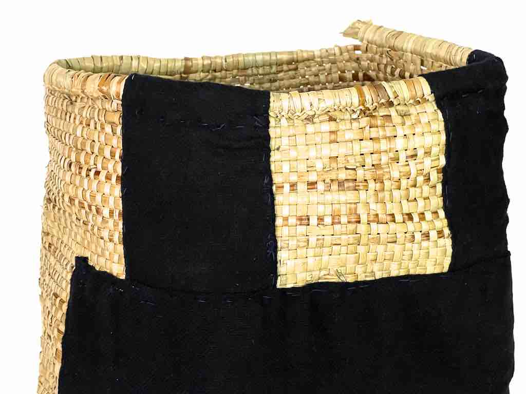 Large Deep Vintage Flexible Swampgrass Basket, Cloth Accent - Benin