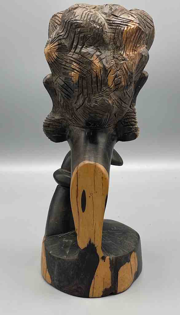 Ebony Carved Wood Fulani African Woman Head - Guinea