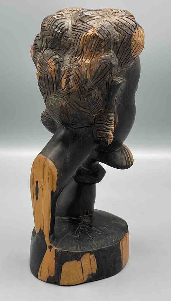 Ebony Carved Wood Fulani African Woman Head - Guinea