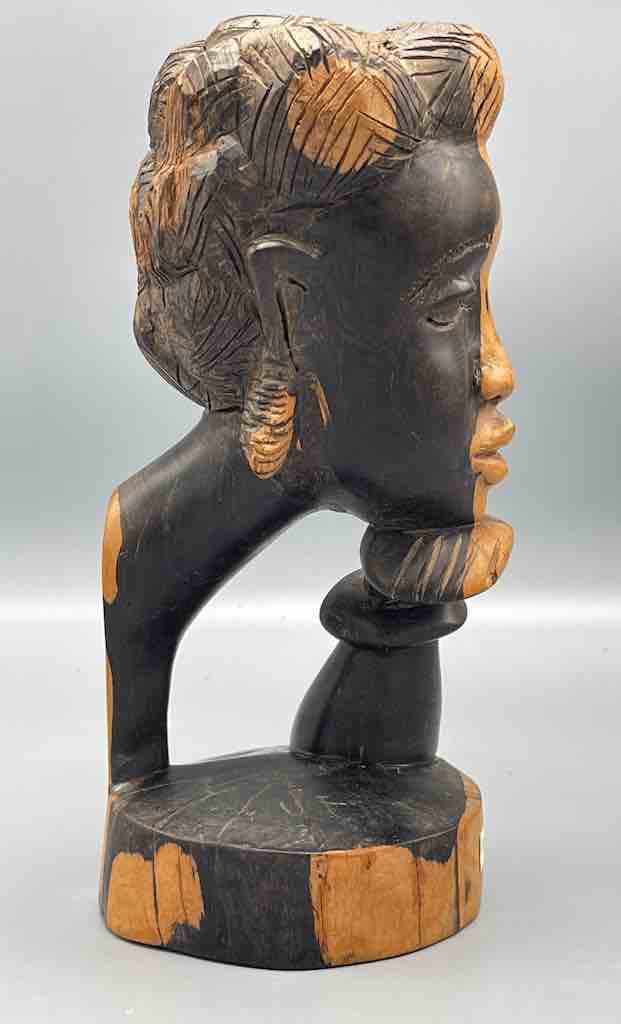 Ebony Carved Wood Fulani African Woman Head - Guinea