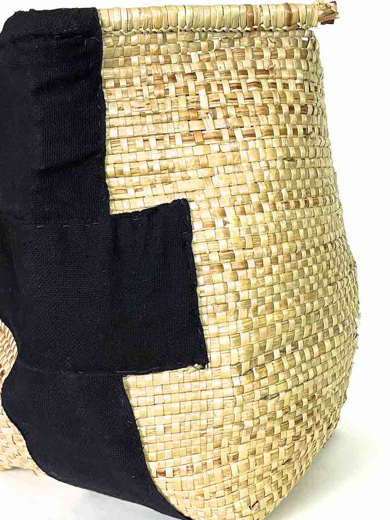 Large Deep Vintage Flexible Swampgrass Basket, Cloth Accent - Benin