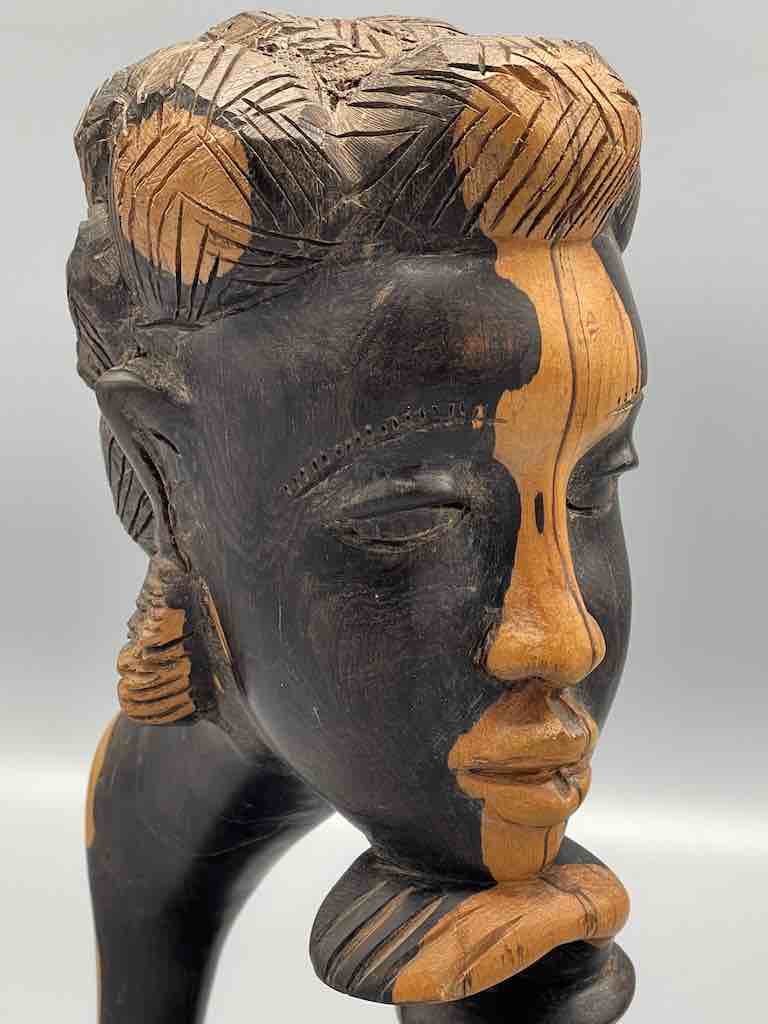 Ebony Carved Wood Fulani African Woman Head - Guinea