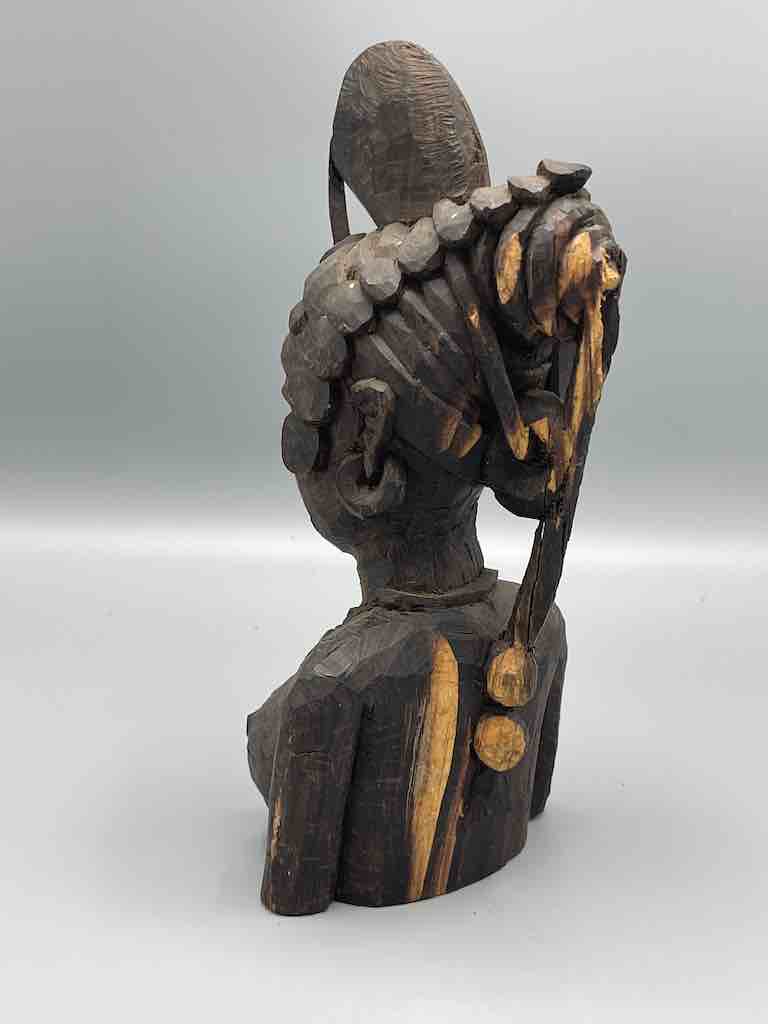 Unpolished Ebony Carved Wood Fulani African Woman Head - Guinea