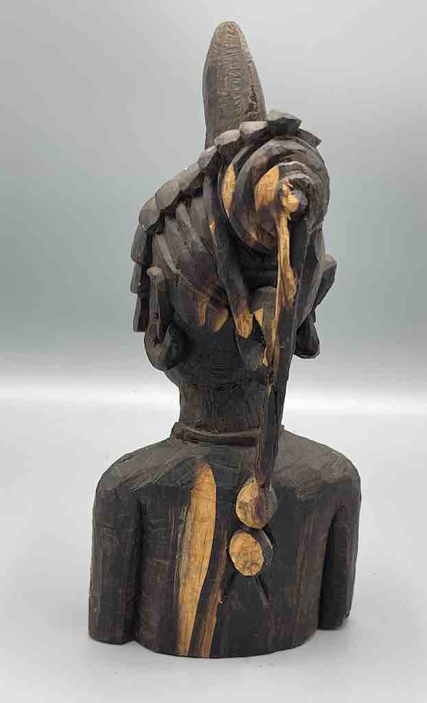 Unpolished Ebony Carved Wood Fulani African Woman Head - Guinea