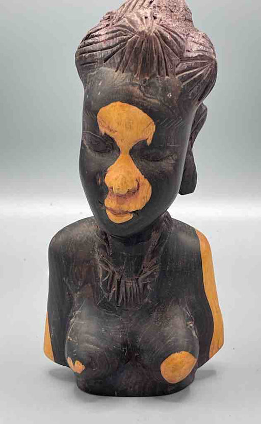 Ebony Carved Wood Fulani African Woman Head - Guinea