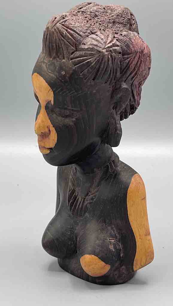 Ebony Carved Wood Fulani African Woman Head - Guinea