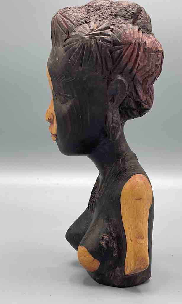 Ebony Carved Wood Fulani African Woman Head - Guinea