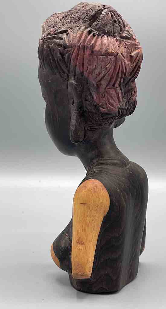 Ebony Carved Wood Fulani African Woman Head - Guinea