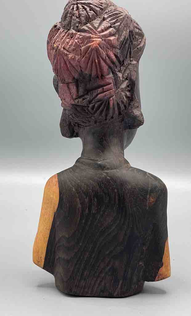 Ebony Carved Wood Fulani African Woman Head - Guinea