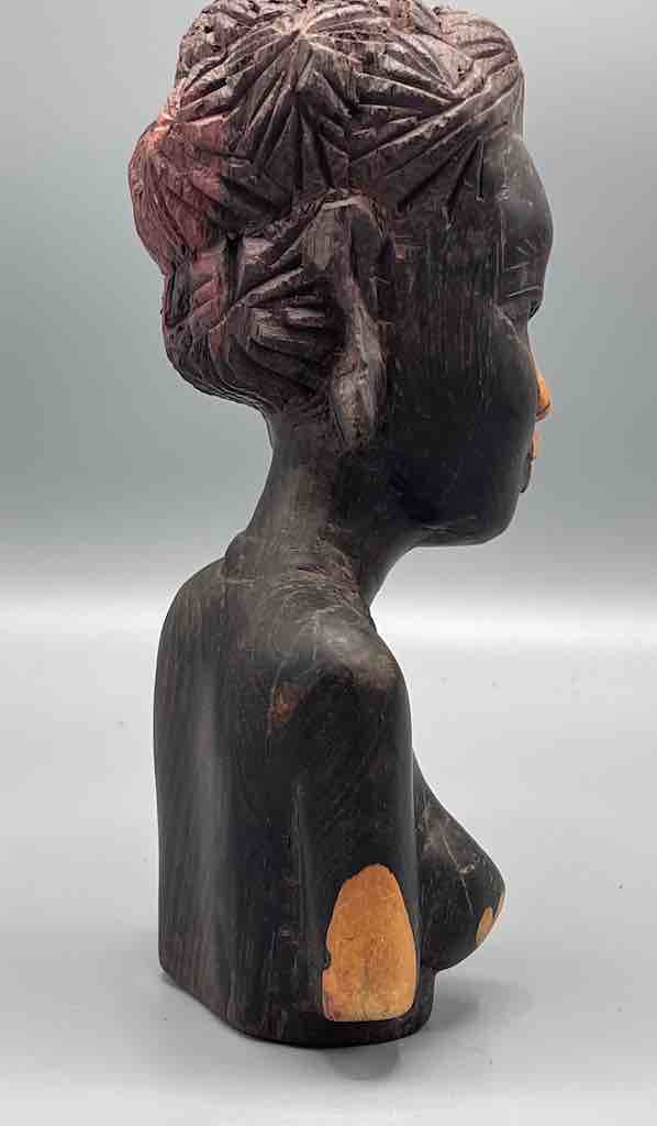 Ebony Carved Wood Fulani African Woman Head - Guinea