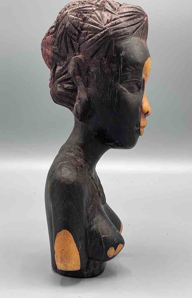 Ebony Carved Wood Fulani African Woman Head - Guinea