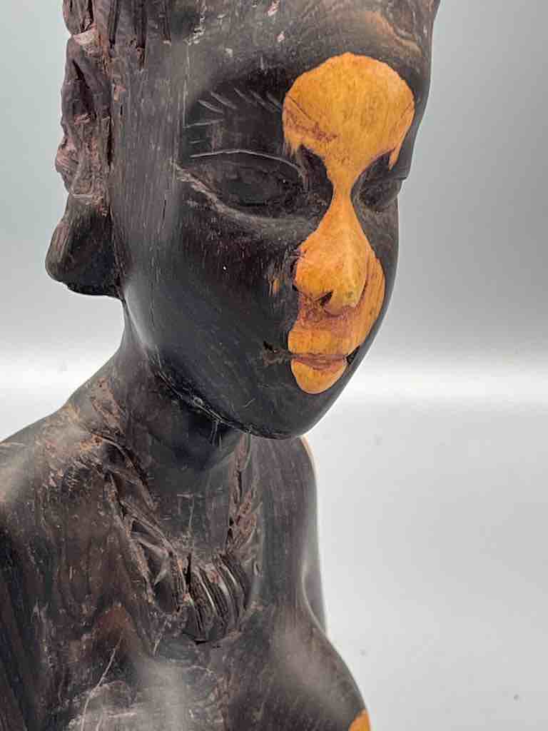 Ebony Carved Wood Fulani African Woman Head - Guinea