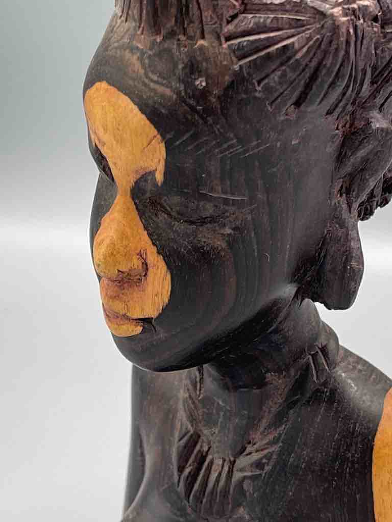 Ebony Carved Wood Fulani African Woman Head - Guinea