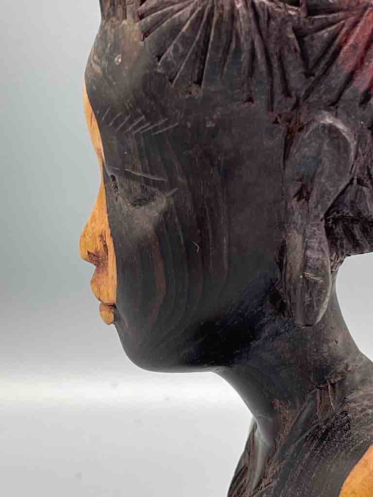 Ebony Carved Wood Fulani African Woman Head - Guinea