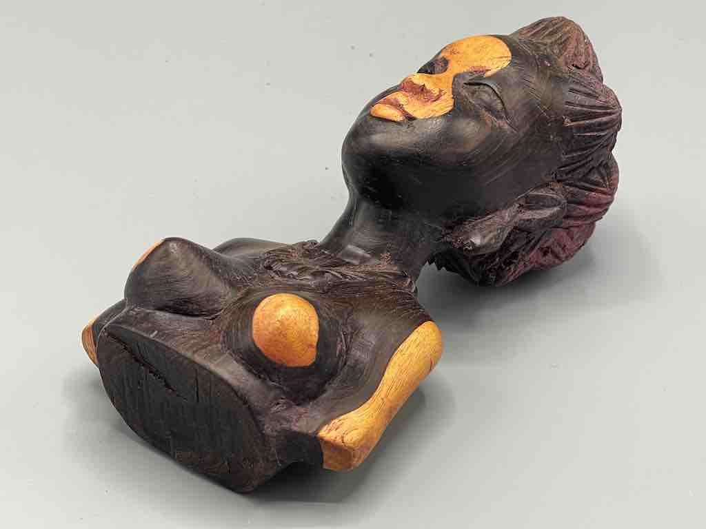 Ebony Carved Wood Fulani African Woman Head - Guinea