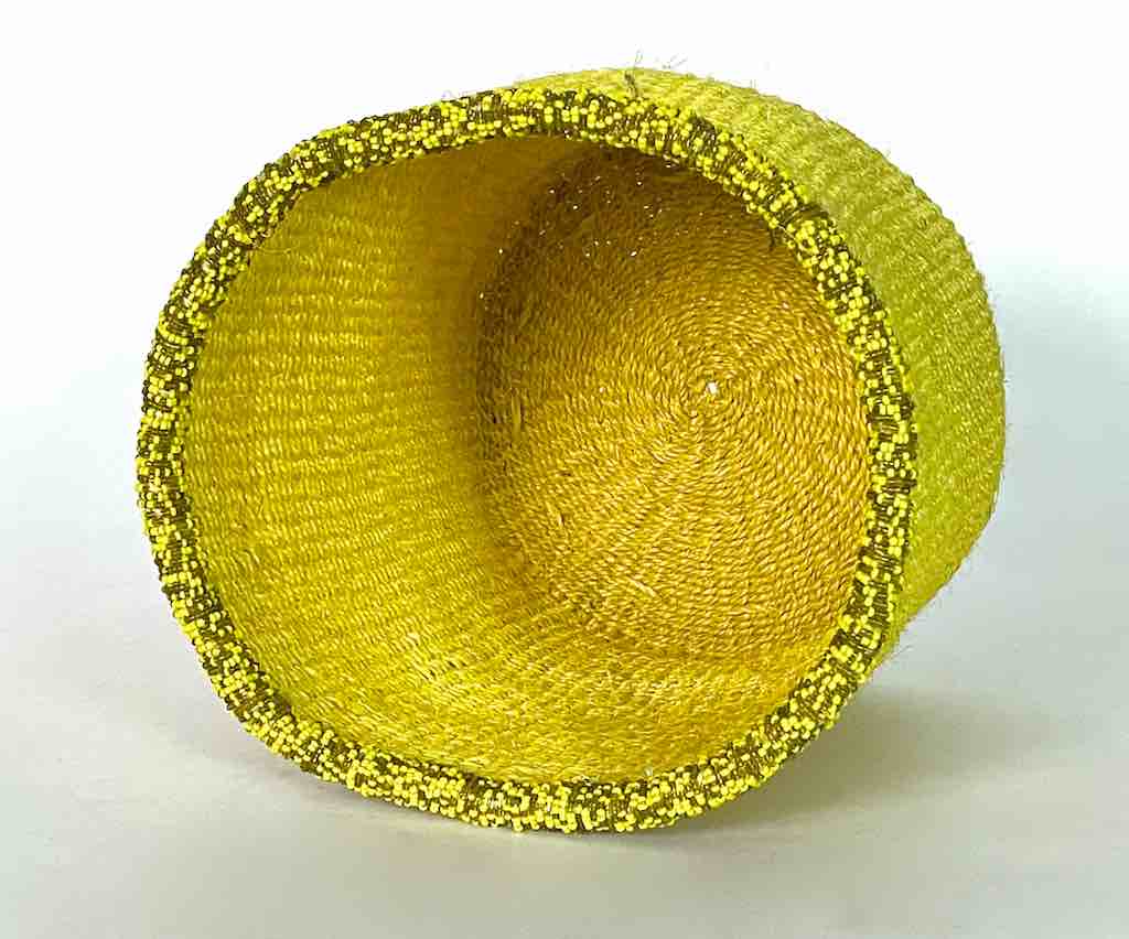 Yellow & Gold Bead Rim Deep Yellow Sisal Cylinder Basket - Kenya
