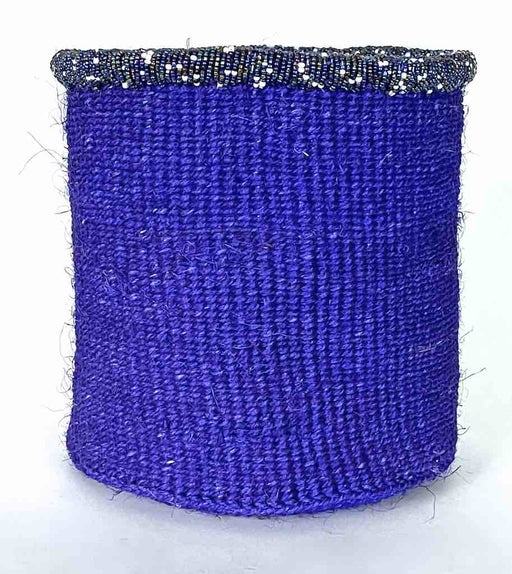 Colorful Bead Rim Deep Purple Sisal Cylinder Basket - Kenya