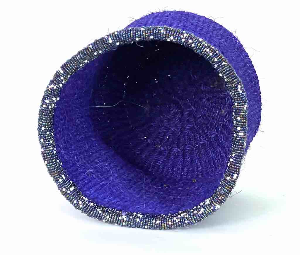 Colorful Bead Rim Deep Purple Sisal Cylinder Basket - Kenya