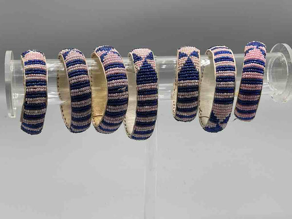 Sparkling 2-Color Wide Beaded Leather Bracelet - Mali