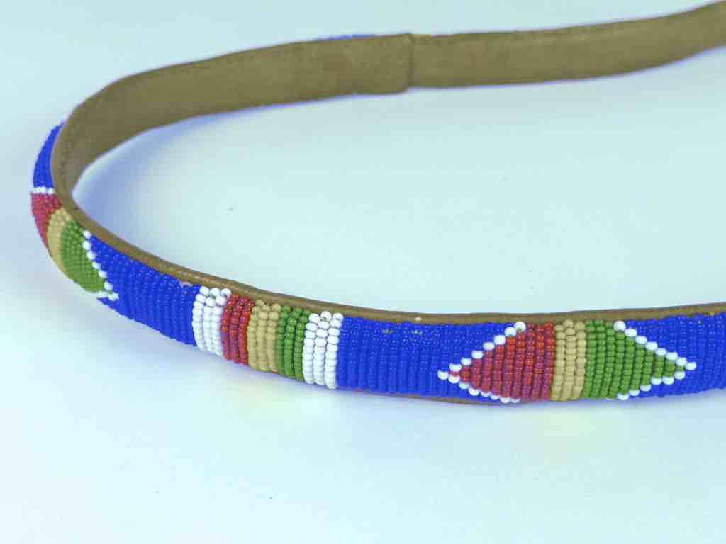 Blue Wide Beaded Leather Belt - Mali