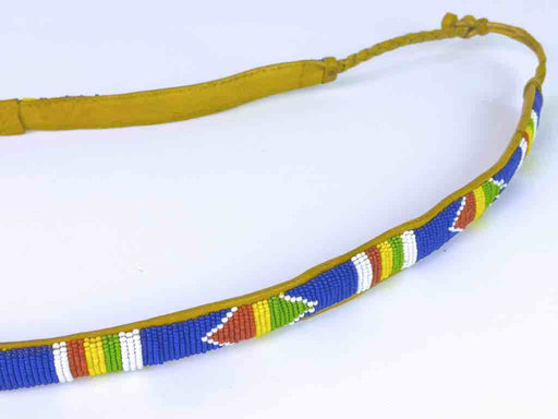 Blue Wide Beaded Leather Belt - Mali