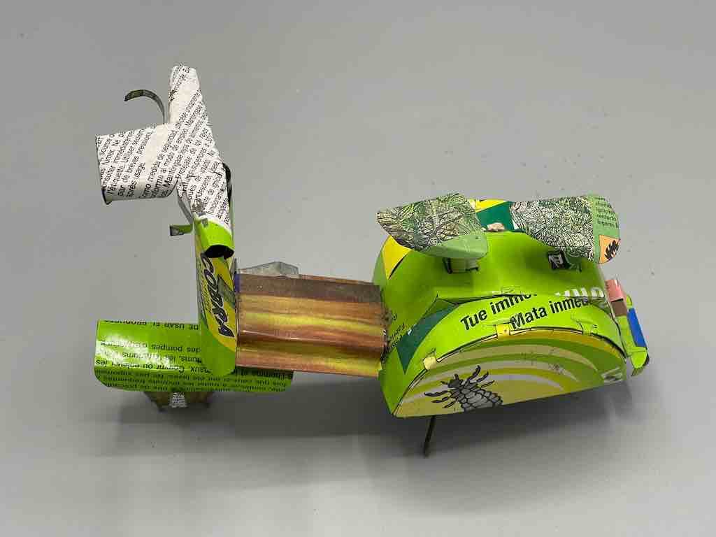 African Recycled Labeled Metal Can Toy Vespa - Burkina Faso