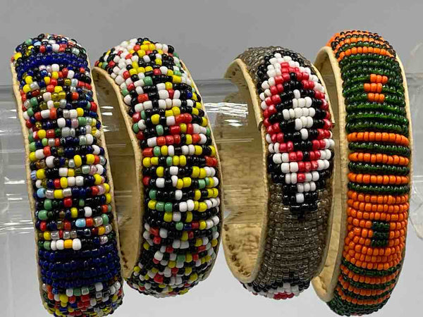 Assorted Designs Wide Beaded Leather Bracelet - Mali
