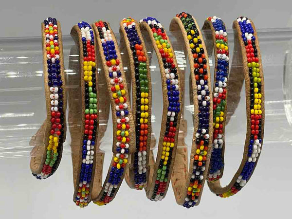 Very Narrow Beaded Leather Bracelet - Mali