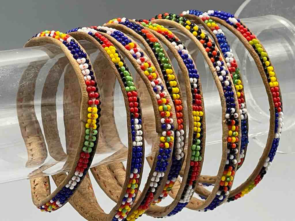 Very Narrow Beaded Leather Bracelet - Mali