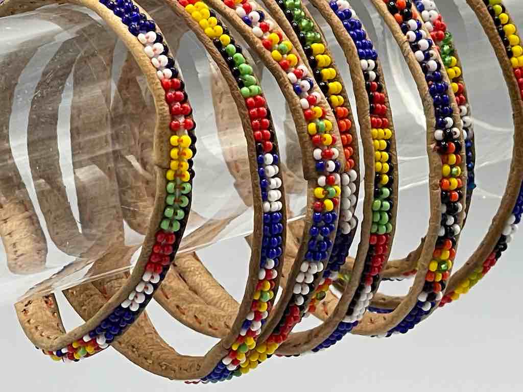 Very Narrow Beaded Leather Bracelet - Mali