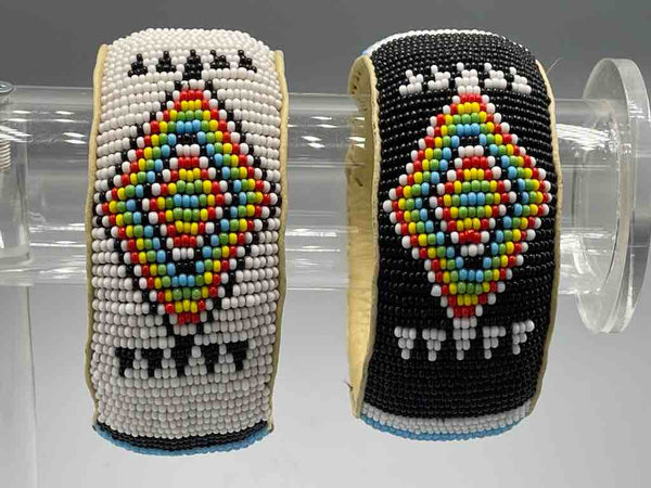 Diamond Design Wide Beaded Leather Bracelet - Mali