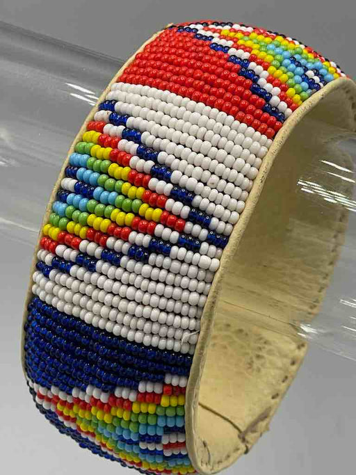 Chevron Design Wide Beaded Leather Bracelet - Mali