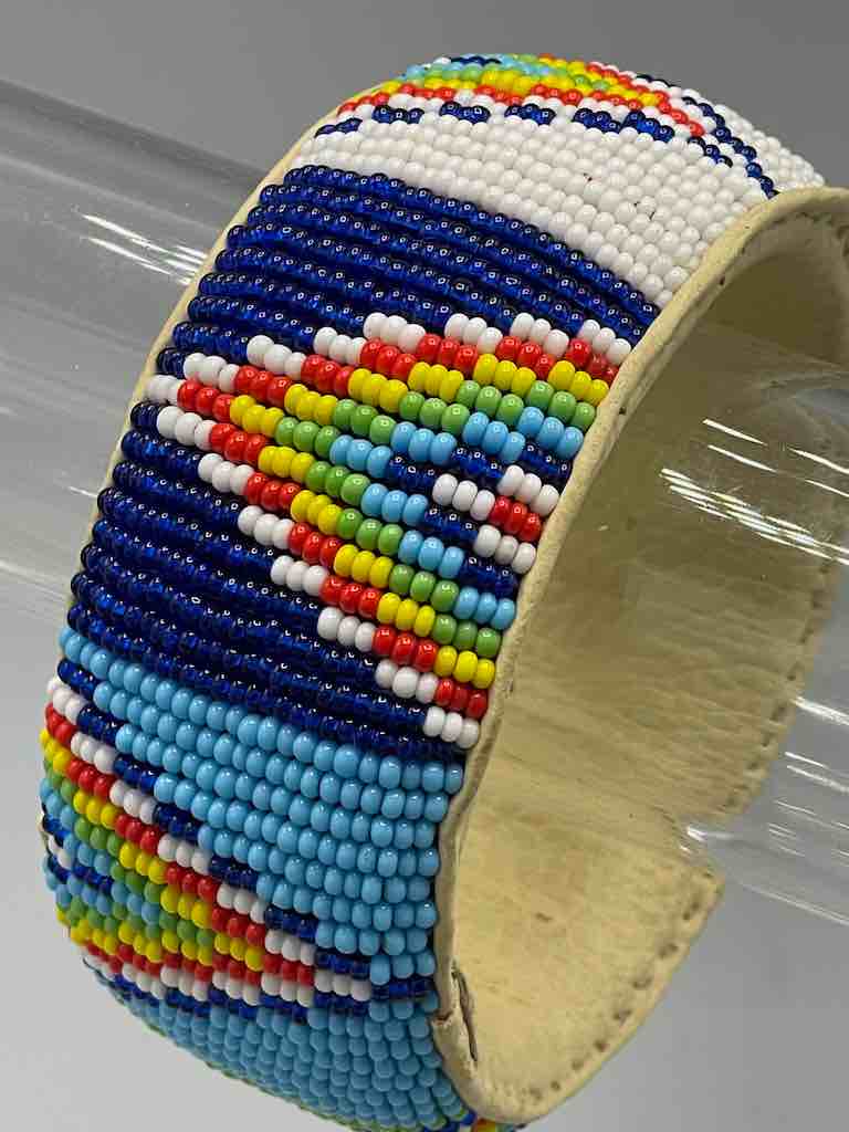 Chevron Design Wide Beaded Leather Bracelet - Mali