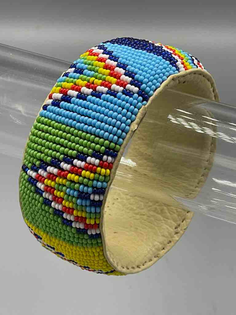 Chevron Design Wide Beaded Leather Bracelet - Mali