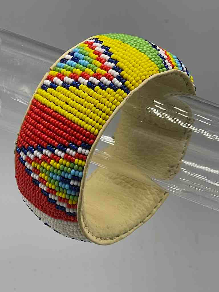 Chevron Design Wide Beaded Leather Bracelet - Mali