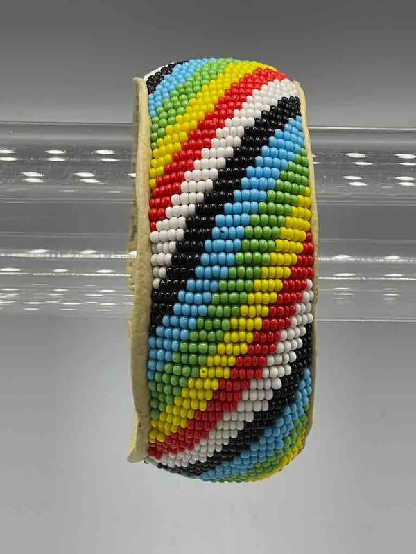 Swirl Design Wide Beaded Leather Bracelet - Mali