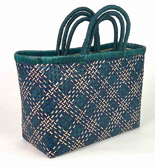 Handwoven Pandan Straw Handbag - Blue/Green