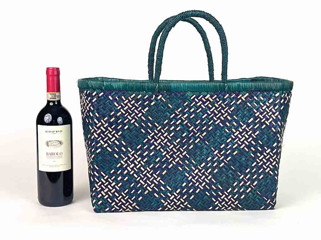 Handwoven Pandan Straw Handbag - Blue/Green