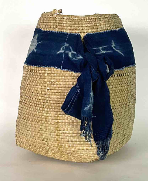 Deep Flexible Swampgrass Basket, Indigo Accen - Benin