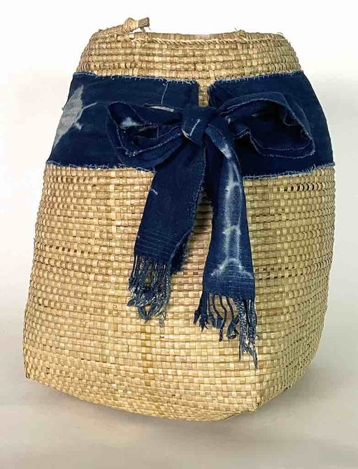 Deep Flexible Swampgrass Basket, Indigo Accen - Benin