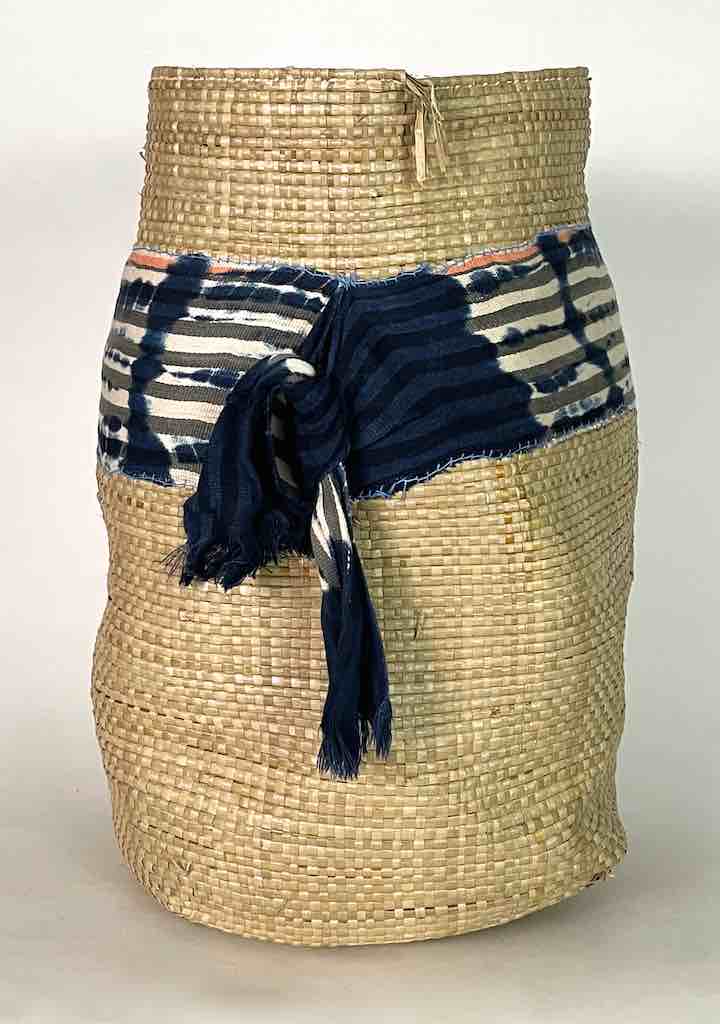 Deep Flexible Swampgrass Basket, Indigo Accen - Benin