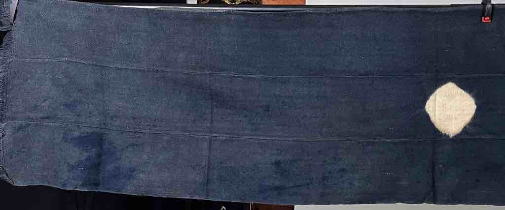 Vintage Tiv Indigo Textile Scarf Shawl Table Runner - "Stones" Design