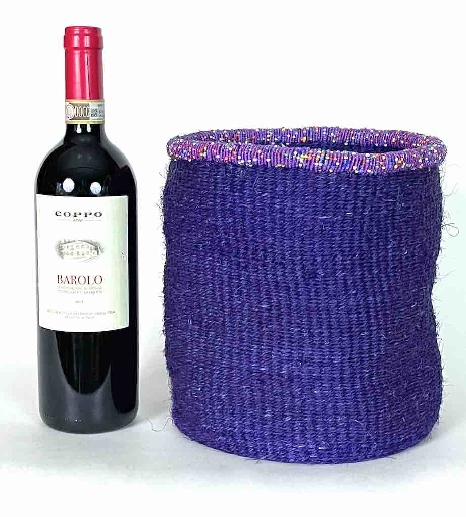 Colorful Bead Rim Deep Purple Sisal Cylinder Basket - Kenya